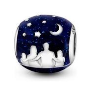 USA Stars Stripes Lucky Fish Cross Heart Eagle Moon Star Charm Bead Pendant 925 Sterling Silver Compatible With Pandora Charm Moments Bracelet (Starry Sky Moon Star Night Family)