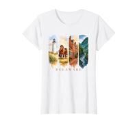 USA State Lighthouse and Historic Streets Vacation Delaware T-Shirt