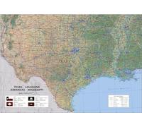 USA State Maps - Texas, Louisiana, Arkansas & Mississippi Physical Map - Size A2-59.4 x 42 cm - Paper Laminated