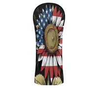 USA Sunflower Flag 4th Golf Head Cover Set Pu Leather with Interchangeable No. Tags for Driver Fairway Wood Hybrids