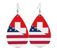 USA Switzerland Earrings for Women, Colorful Teardrop Leather Earrings for Women Trendy, Tear Drop Earrings Jewelry