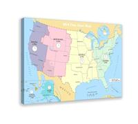 USA Time Zone Map Canvas Print Wall Art Landscape Picture Painting Poster for Living Room Bedroom Office Decor 12x18inch(30x45cm) Frame