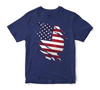 USA Torn Effect Flag Kids T Shirt, Ugly Ideas for Boys and Girls, Soccer Supporters USA Flag Tee, 5-6 Years, Navy