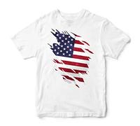 USA Torn Effect Flag Kids T Shirt, Ugly Ideas for Boys and Girls, Soccer Supporters USA Flag Tee, 7-8 Years, White