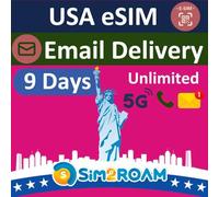 USA Travel eSIM, uses T-Mobile Network | 9 Days Unlimited 5G Data in USA (incl. Hawaii) | Low-Speed Data in Canada & Mexico | Unlimited Calls & Texts | USA Native eSIM | Instant Email Delivery