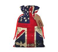 Usa Uk Flag Printed Christmas Drawstring Gift Bags-Xmas Wrapping Bags,Candy Bag,For Holiday Party Decorations,Wedding Party Supplies S Red Ribbon