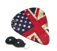 USA Uk Flag Printed Guitar Picks, 6 Pack with Leather Keychain Pick Holder - 0.46mm, 0.71mm, 0.96mm Assorted Thickness for Acoustic Ukulele, Electric Guitar, Acoustic Guitar, Bass