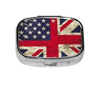 USA UK Flag Printed Square Pill Organizer with 2 Compartments, Portable Mini Pill Box Pill Case for Medicine, Vitamin, Fish Oil, Supplements
