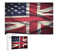 USA UK Flag Puzzles for Adults Wooden Jigsaw Puzzle with Storage Box Personalized Exquisite Wooden Puzzle for Home Wall Decorative Puzzles&Relaxing Gifts 1000 PCS Pieces