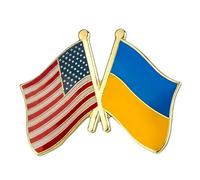 USA & Ukraine Crossed Flags Enamel Pin Badge 1.9 x 2.4cm, United States Ukraine Double Flag Lapel Pin, American Ukrainian Friendship Brooch, Gold Tone Metal Souvenir