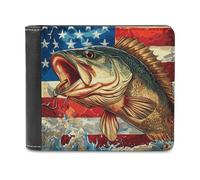 USA United States Bass Fish Bifold Wallet PU Leather Credit Card Holder Wallets Slim Front Pocket Money Clip