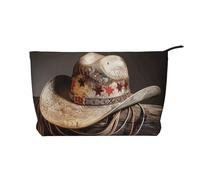 USA West Rodeo Hat Prints Corduroy Makeup Bag for Women Girls, Spacious Travel Cosmetic Organiser for Make-up, Toiletries & Essentials