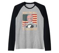USA What The Hell is A Kilometer Abraham Lincoln Raglan Baseball Tee