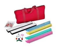 usamjtable 166 Tiles American Mahjong Set in Red Soft Light Weight Bag, 4 Color All in One Pushers Racks Western Mahjongg
