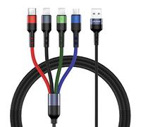 USAMS 2Pack Multi Charging Cable Multiple Charger Cord Nylon Braided 10ft/3m 4 in 1 USB Charge Cord with Phone/Type C/Micro USB Connector for Phone/Galaxy S9/S8/S7 and More (3M/10FT)