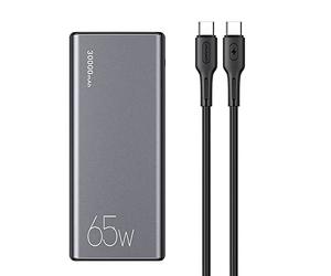 USAMS 65W Power Bank 30000Mah for iPhone, Laptop, MacBook, Tablet, Notebook, Samsung, Lenovo, HP, Acer and More 65W PPS Charger With 100W Type C Cable Super Fast Charging (Silver/Grey)