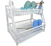 Usave 2 Tier Dish Drainer Drying Shelf Bowl Plate Stand Sink Kitchen Storage Tray (White)