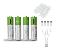 USB 10440 Lithium Ion Rechargeable Batteries, 3.7 V 750 mWh Rechargeable Batteries 10440 Battery, Quick Charge, 1200 Cycles with Type C Charging Cable, Overcharge Protection, Pack of 4