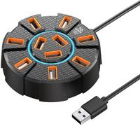 USB 2.0 Hub 10 Ports Multi Splitter Adapter with Light 120cm Cable, 5Gbps High Speed USB Expansion Data Transfer Expander for PC Laptop