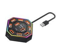 USB 2.0 Hub for Desks, 13 Port Layout with 10 USB a, 3 Type C Data Ports, Daily Device Use Hub Splitter Multi Port Desktop Laptop C Data Keyboard Storage Drive Desk Use