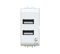 USB 2.4 A Plug to 2 Outputs on White Single Module Compatible with Gewiss Chorus