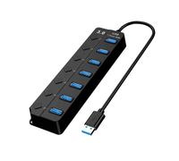 USB 3.0 7-Port Hub Splitter - Expands to 7 Ports, 5Gbps High-Speed Data Transfer - Independent Switches & LED Indicators - Plug & Play for Win-dows, Ma-c & Lin-ux - 30cm Cable, Black