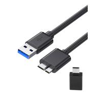 USB 3.0 A to Micro B External Hard Drive Data Cable, 1m USB to Micro Cable With Type-C to USB Adapter High Speed Data Cord Compatible with Seagate Toshiba Newman Lenovo Samsung Galaxy S5 Note3 Black