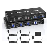 USB 3.0 Displayport Dual Monitor KVM Switch for 4 PCs, 4K 60Hz KVM Switch 2 Monitors 4 Computers, with Audio Microphone Output and 3 USB 3.0 Ports, DP Monitor Switch for 4 PCs 2 Monitors