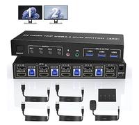 USB 3.0 Displayport+HDMI Dual Monitor KVM Switch for 4 PCs, 4K 60Hz KVM Switch 2 Monitors 4 Computers, with Audio Microphone Output and 3 USB 3.0 Ports, HDMI+DP Monitor Switch for 4 PCs 2 Monitors
