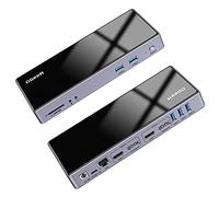 USB 3.0 Docking Station Up to 5K Single Display, QGeeM 4K@60Hz Dual HDMI/DisplayPort Video Display Monitor, USB C Port, 6 USB 3.0 Port, Gigabit Ethernet, Audio, Mic, DC Compatible with Windows MAC