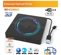 USB 3.0 External Blu-ray Drive Portable 3D BD-Combo Optical Drive CD DVD Player CD Burner Reader for Laptop PC Windows 11/10 Mac black