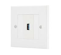 USB 3.0 Female to Female 1 Port Wall Plate - Single Gang Faceplate with Modular Snap-in, 200mm Cable, Fits UK Back Box, Backwards Compatible with USB 2.0