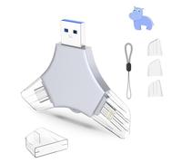 USB 3.0 Flash Drive 64gb for iPhone, 3in1 External Memory Picture Keeper Storage Stick for Photo/Video/Data Saver/Backup, V11.50High Speed Thumb Drives for iPhone/iPad/Android/PC - Bluish-White