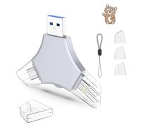 USB 3.0 Flash Drive 64gb for iPhone, 3in1 External Memory Picture Keeper Storage Stick for Photo/Video/Data Saver/Backup, V11.55High Speed Thumb Drives for iPhone/iPad/Android/PC - Buff-Gray