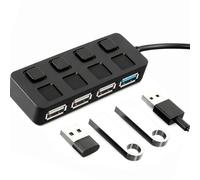 USB 3.0 Hub 4 Port, USB Splitter 5Gbps with Individual LED Power Switches SuperSpeed Data Transfer, Ultra Slim Portable Splitter Extender 15CM Cable for Laptop PC MacBook Keyboard Mouse Flash Drive