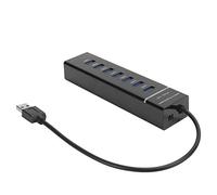 USB 3.0 Hub 7 - Port Splitter, High Speed 5Gbps USB Hub with Blue LED Indicator and DC 5V Power Supply, Compact Plug - and - Play Adapter for Laptop Desktop PC