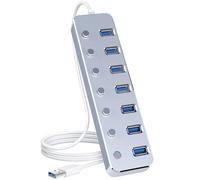 USB 3.0 Hub 7 Port USB Hub with 2ft Long Cable Aluminum USB Hub for Laptop and PC with Individual On/Off Switch and LED Indicator