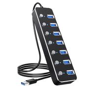 USB 3.0 Hub 7 Port USB Hub with 2ft Long Cable Aluminum USB Hub for Laptop and PC with Individual On/Off Switch and LED Indicator