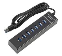 USB 3.0 Hub 7 Ports Powered, 5Gbps High Speed Multi USB 3.0 Hub, Compatible with Windows, Mac OS, Linux, Ideal for External Devices, Printers and Consoles Black (150cm)