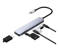 USB 3.0 Hub Adapter Docking Station Dongle Card Reader Type C 3.1 USB C to HDMI Multi Port 7 in 1 Type-C to USB3.1 Speed 10Gbps PD Charging+HDMI 4K HD+SD+TF for Apple MacBook Pro Laptops and Devices