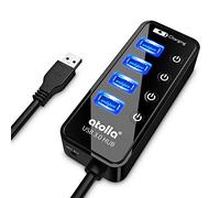 USB 3.0 Hub, Atolla 4 Ports Super Speed USB 3 Hub Splitter with On/Off Switch with 1 USB Charging Port (Cable Length 0.2m, No AC Adapter) (4-Port Hub)
