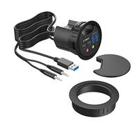 USB 3.0 HUB | ineo | 4 ports | 2 x USB-C | 2 x USB-A | audio I/O | installation in 60 mm desk hole | cable length 150 cm | dust cover | mounting ring 80 mm | THC06VI