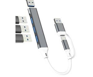 USB 3.0 Hub USB C Splitter Adapter Port Cable for Iphone 17 16 15 Pro Max Compatible with Samsung S25 S26 Multiport Type C Laptop Macbook Thunderbolt Computer PC Converter Card Reader Data Dongle PC