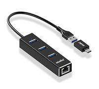 USB 3.0 Hub with Gigabit Ethernet - 3-Port SuperSpeed USB-A Hub + USB-C Adapter, 5Gbps Data Transfer, Plug-&-Play, Aluminum Design - Compatible with MacBook Pro/Air, Dell XPS, Surface, Chromebook