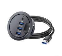 USB 3 0 Hub with Grommet Design and Audio Connectivity, for Quick Data Transfers and Organized Desktops