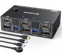 USB 3.0 KVM Switch 2 Monitors 2 Computers 4K@144Hz, 2 pc 2 monitor hdmi+dp | Dual Monitor KVM Switch for 2 Computer Share 2 Monitors and 4 USB3.0 Devices, kvm switches with Wired Remote and 4 Cables