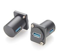 USB 3.0 Panel Mount Adapter Angled Exit USB 3.0 A Female D-type Panel Mount Connector Pass Through Solderless Bulkhead Coupler
