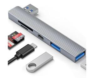 USB 3.0 SD Card Reader, Ukiism 5 in 1 USB 3.0 Hub with Memory SD/TF Card Reader, USB C Data & Headphone, USB A Ports,Portable USB Splitter USB Expander for Laptop, PC, Macbook, iMac, XPS, Camera