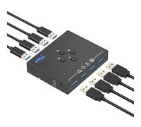 USB 3.0 Switch 4 Computers Sharing 4 USB Peripheral Devices Switcher for PC Laptop Mouse Keyboard Scanner Printer with One Button Swapping and 3.5 mm Audio Output