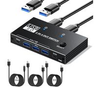 USB 3.0 Switch 5Gbps - 2 Computers Sharing USB C & A Devices, Aluminum Shell USB3.0 Switcher with USB-C Power Cable & Two USB3.0 Cable, 4 Port Switch Hub Share Keyboard Mouse Printer Scanner